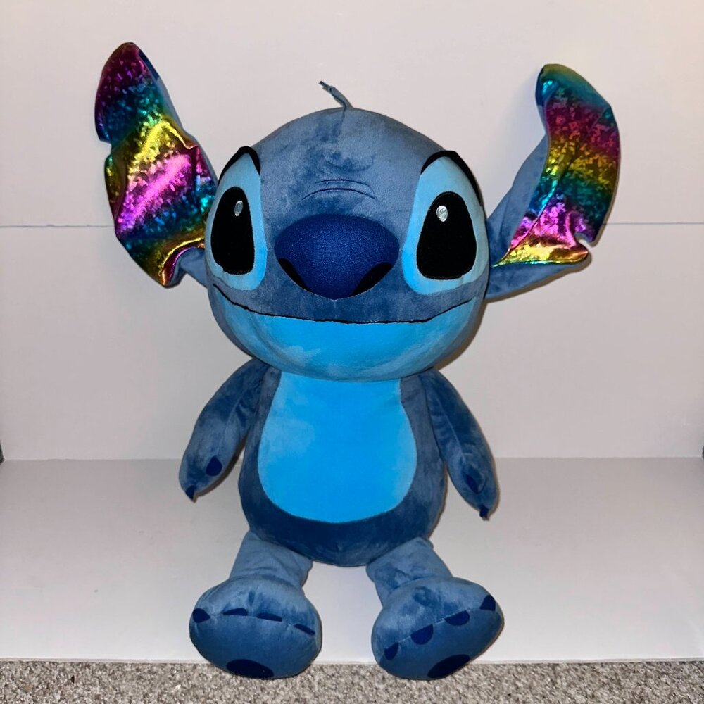 Disney Stitch 27" Jumbo Plush Just Play Stuffed Animal Rainbow Ears EUC